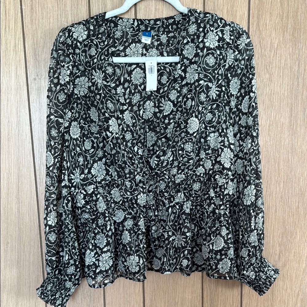 Old Navy Black Smocked Long Sleeve Blouse